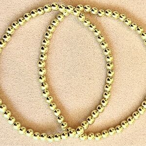 Bracelet gold bead,SET OF 2, stretchy bead gold bracelets, Waterproof no tarnish